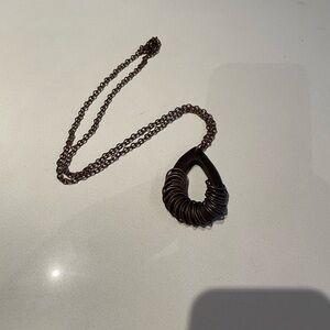 Wood Pendant Brown Necklace with Metal Spirals